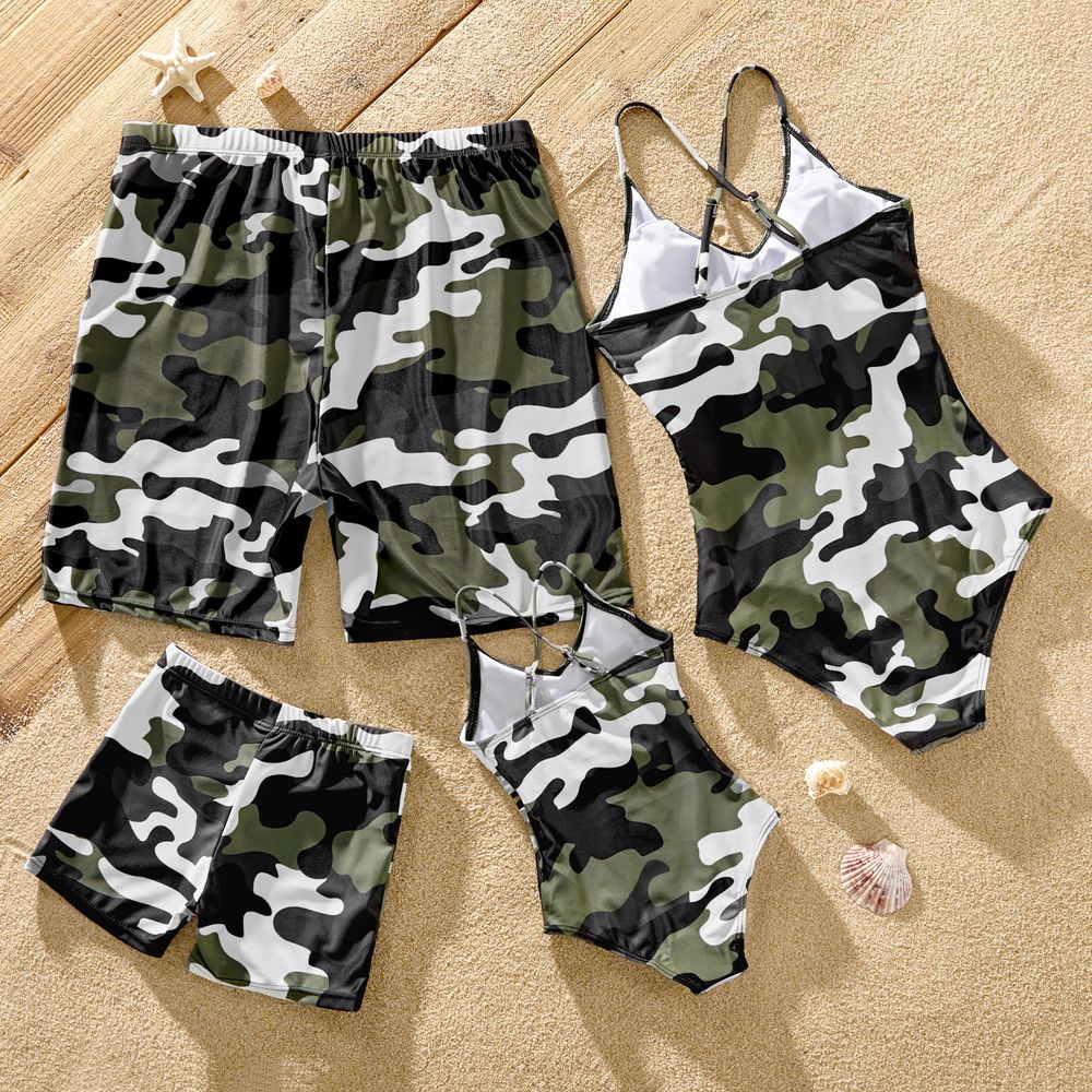Family Matching Camouflage Print Strappy One-piece Swimsuit and Swim Trunks Shorts Camouflage big image 2