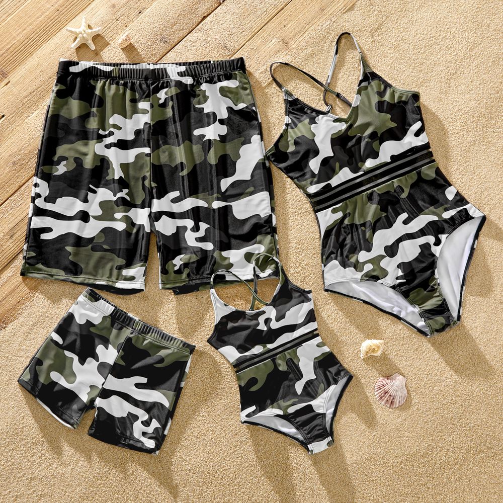 Family Matching Camouflage Print Strappy One-piece Swimsuit and Swim Trunks Shorts Camouflage big image 1