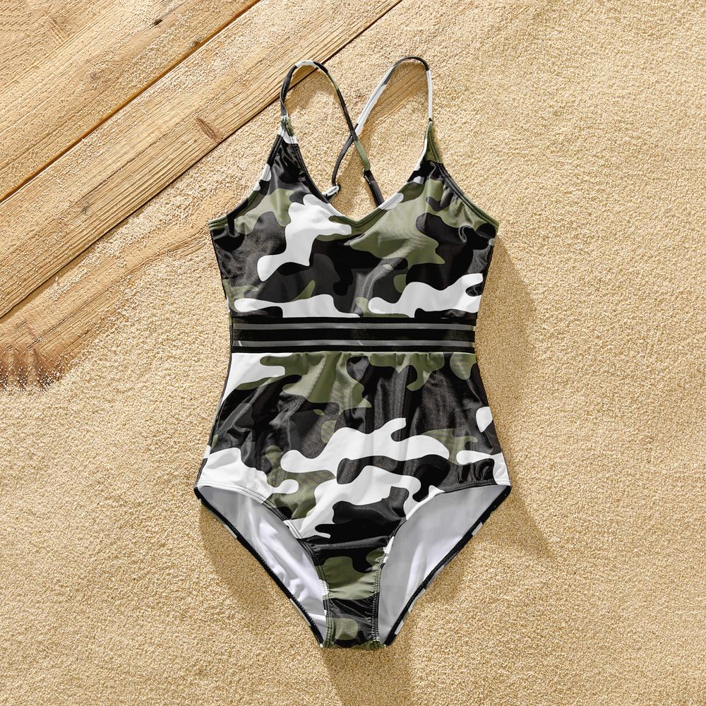Family Matching Camouflage Print Strappy One-piece Swimsuit and Swim Trunks Shorts Camouflage big image 11