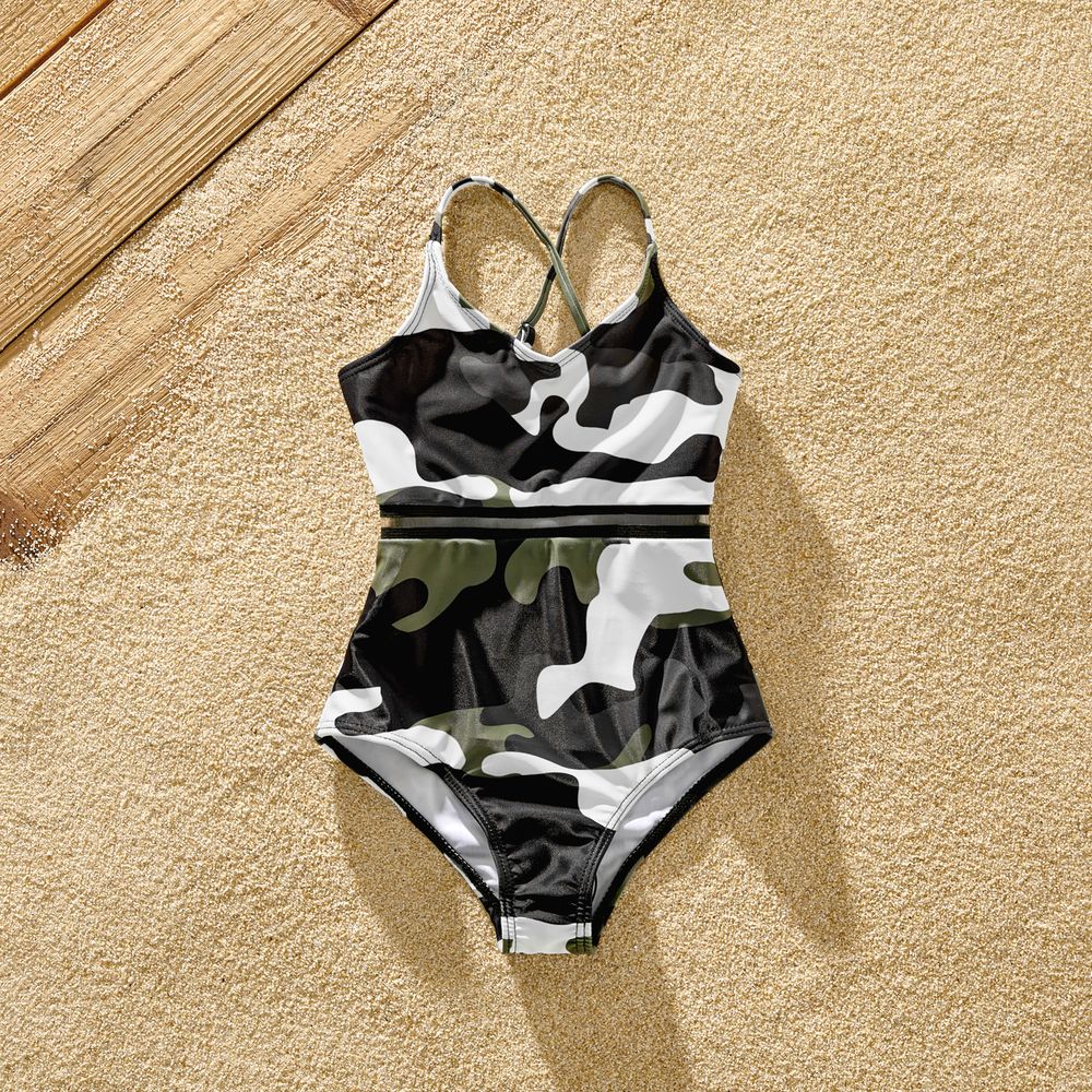 Family Matching Camouflage Print Strappy One-piece Swimsuit and Swim Trunks Shorts Camouflage big image 7