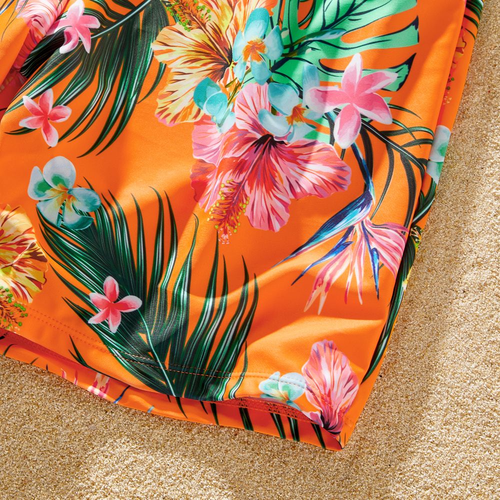 Family Matching Floral Print Orange One-piece Swimsuit and Swim Trunks Orange color big image 4