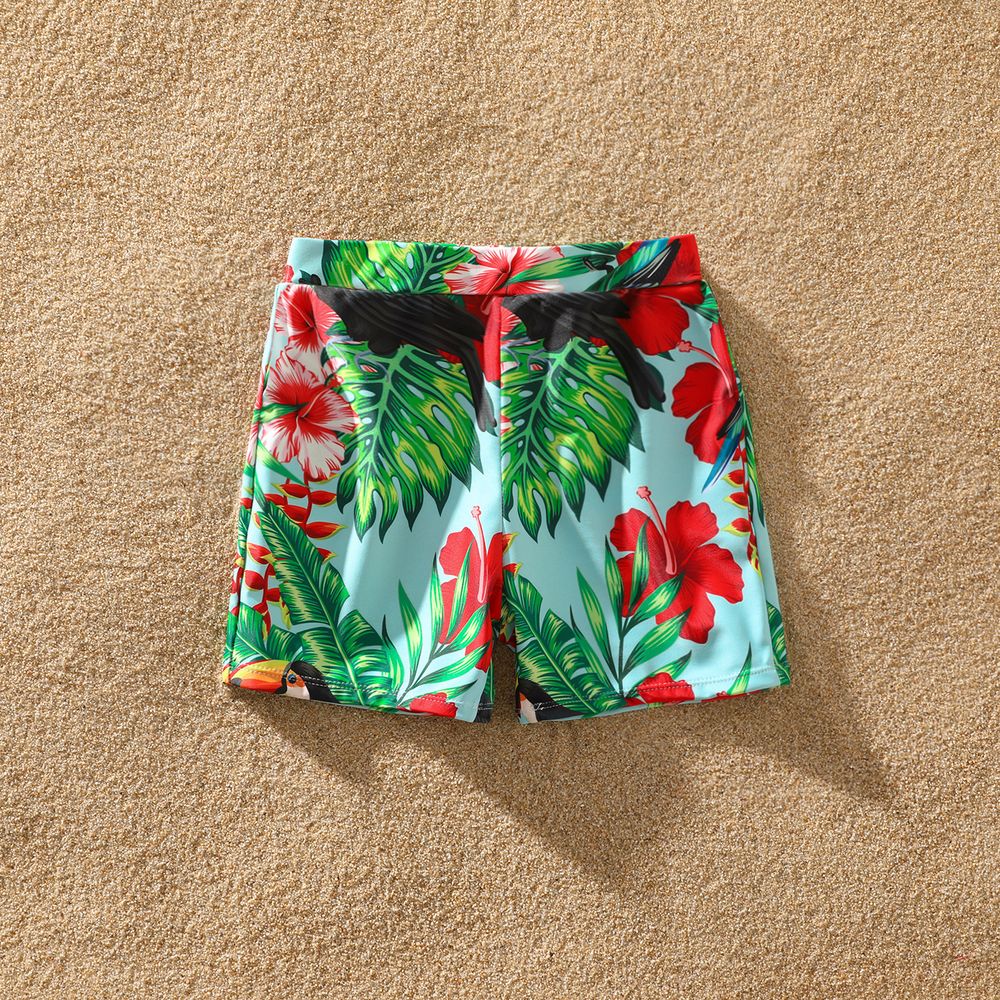 Family Matching Allover Tropical Plant Print Spliced One-piece Swimsuit and Swim Trunks Red big image 7