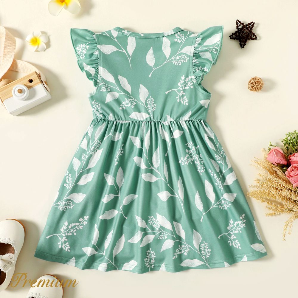 Baby Girl Allover Leaf Print Flutter-sleeve Naia™ Dress Light Green big image 2