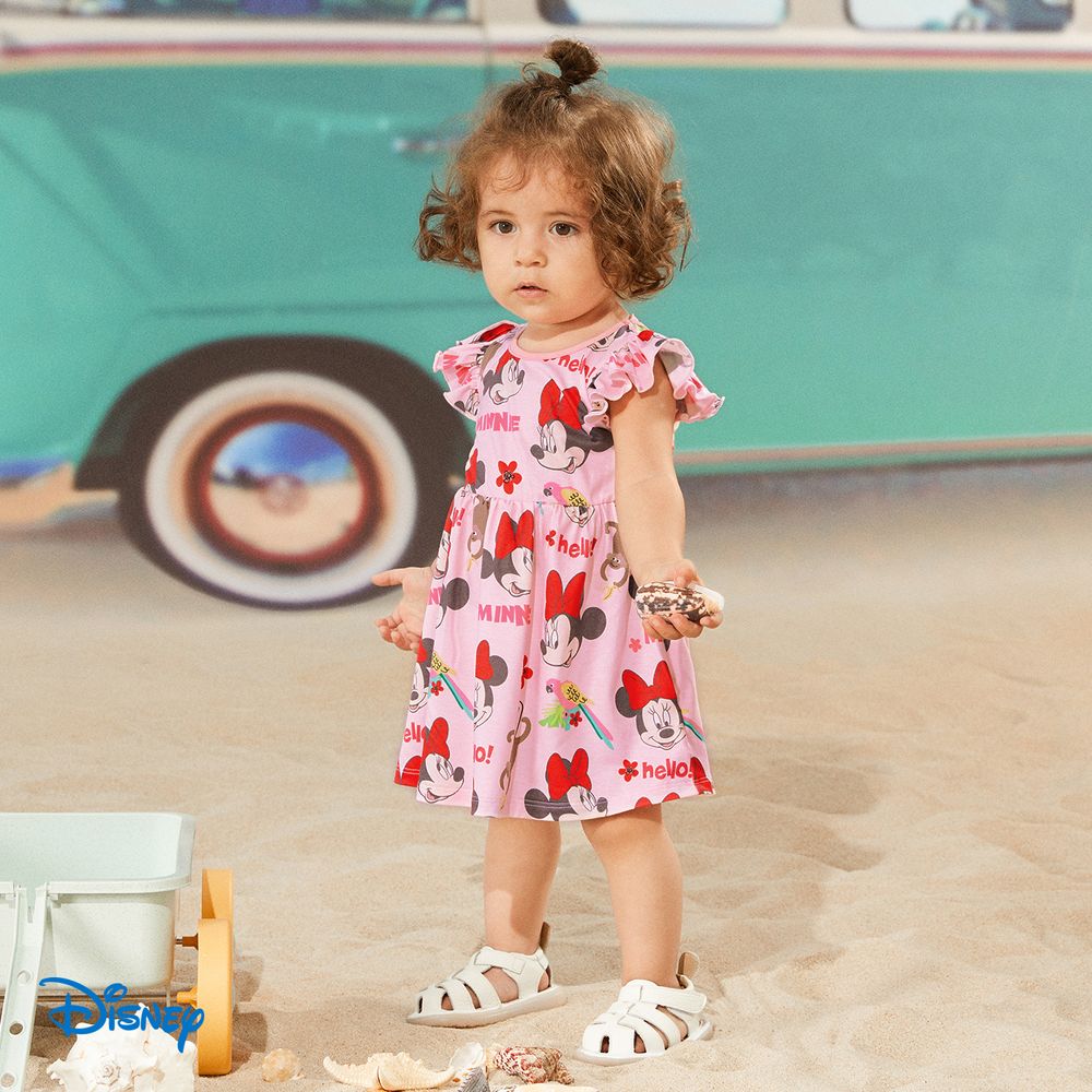 Disney Baby/ Toddler Girl Flutter-sleeve Allover Print Naia™ Dress Pink big image 7