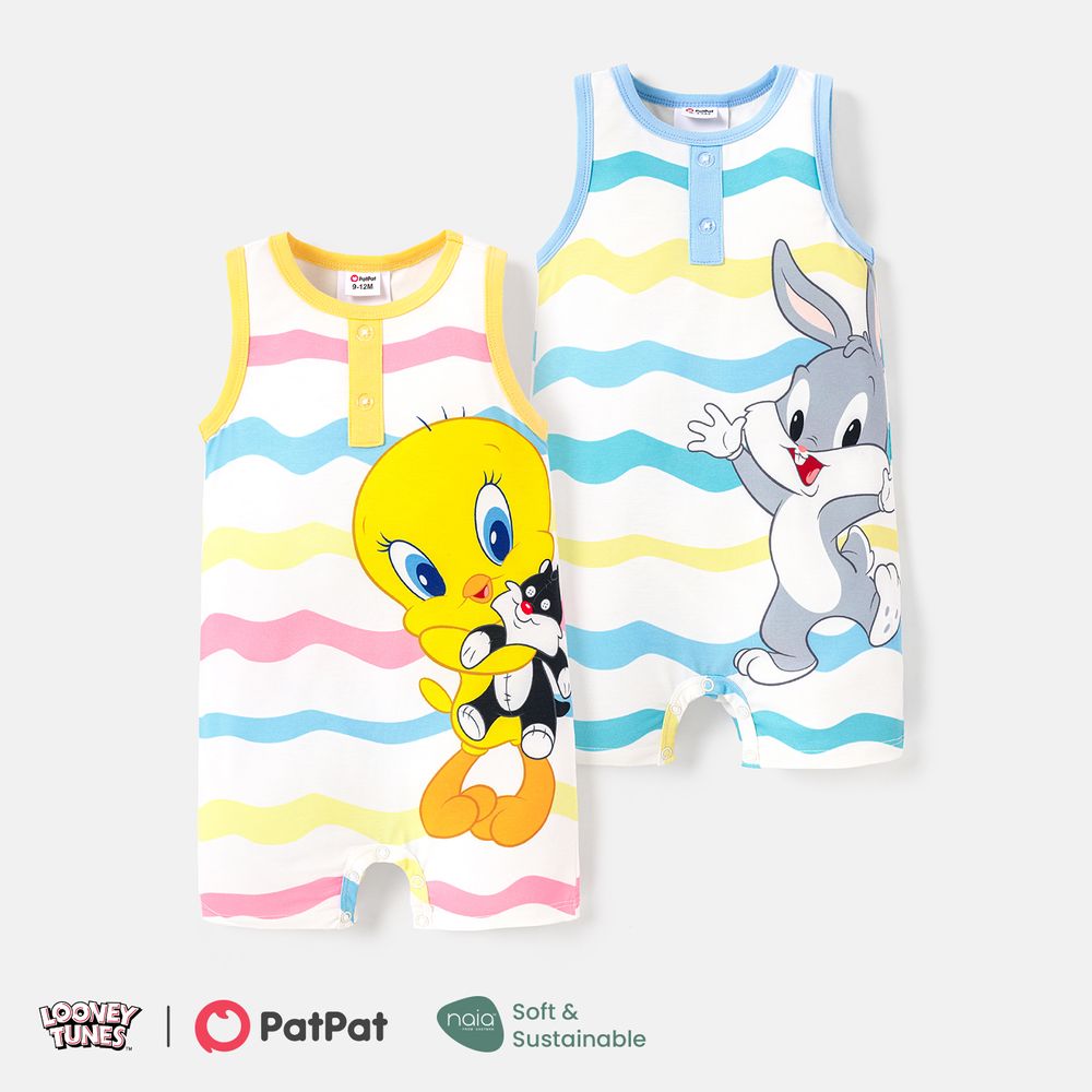 Looney Tunes Baby Boy/Girl Colorful Striped Graphic Naia™ Tank Romper yellowwhite big image 2