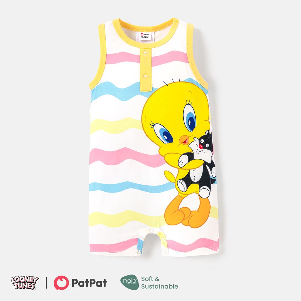 Looney Tunes Baby Boy/Girl Colorful Striped Graphic Naia™ Tank Romper yellowwhite big image 1