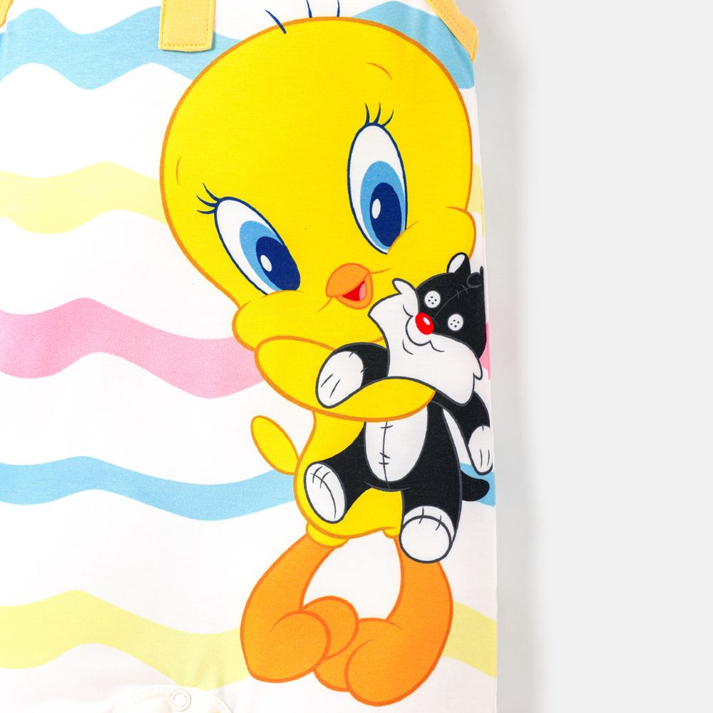 Looney Tunes Baby Boy/Girl Colorful Striped Graphic Naia™ Tank Romper yellowwhite big image 4