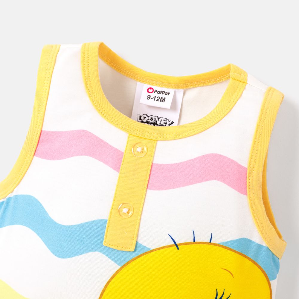 Looney Tunes Baby Boy/Girl Colorful Striped Graphic Naia™ Tank Romper yellowwhite big image 5