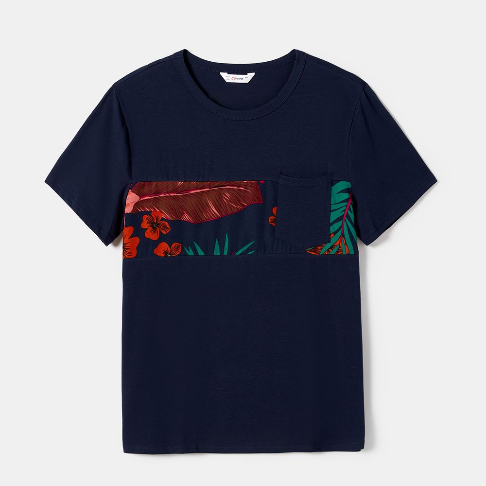 Family Matching Plant Floral Print Slip Dresses and Short-sleeve T-shirts Sets Deep Blue big image 15