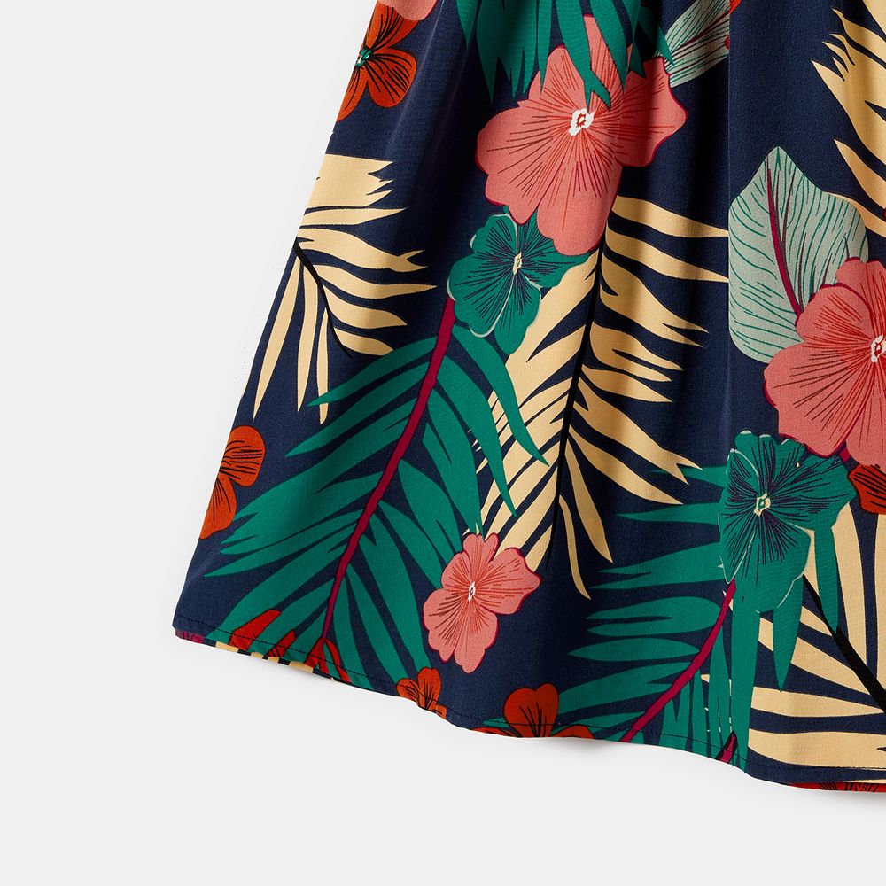 Family Matching Plant Floral Print Slip Dresses and Short-sleeve T-shirts Sets Deep Blue big image 11
