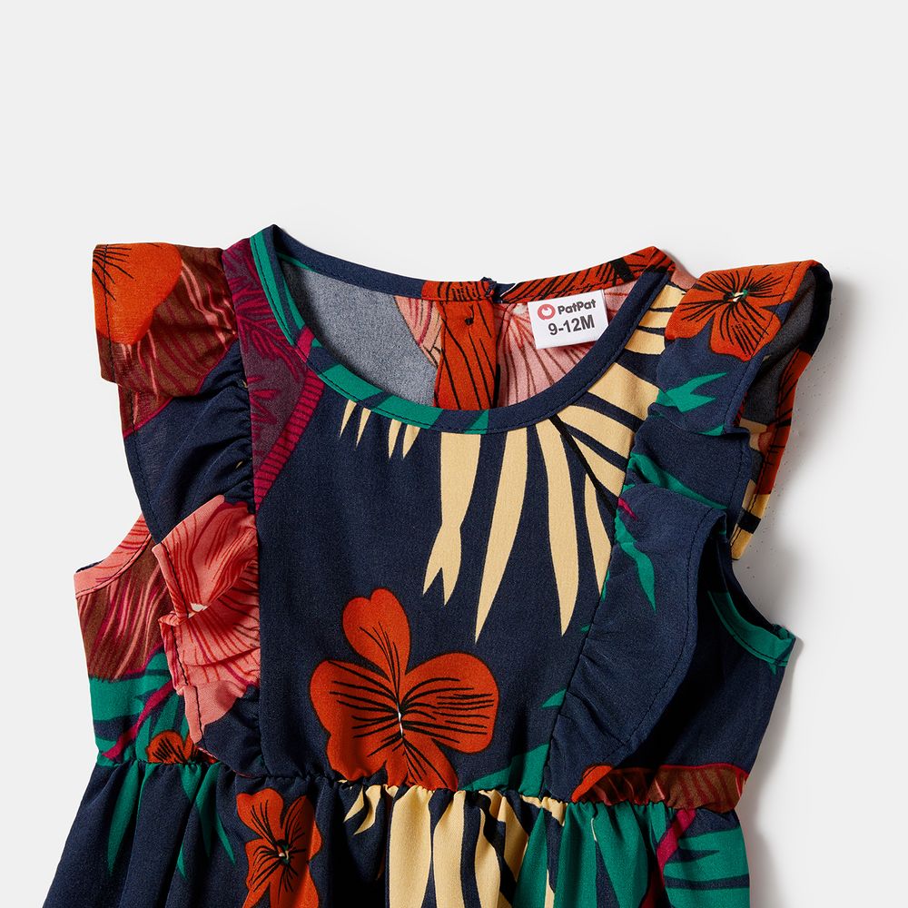 Family Matching Plant Floral Print Slip Dresses and Short-sleeve T-shirts Sets Deep Blue big image 3