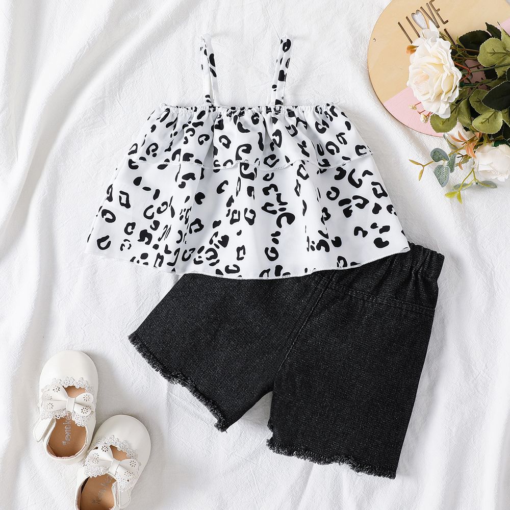 2pcs Baby Girl Leopard Print Slip Top and Ripped Denim Shorts Only 16.