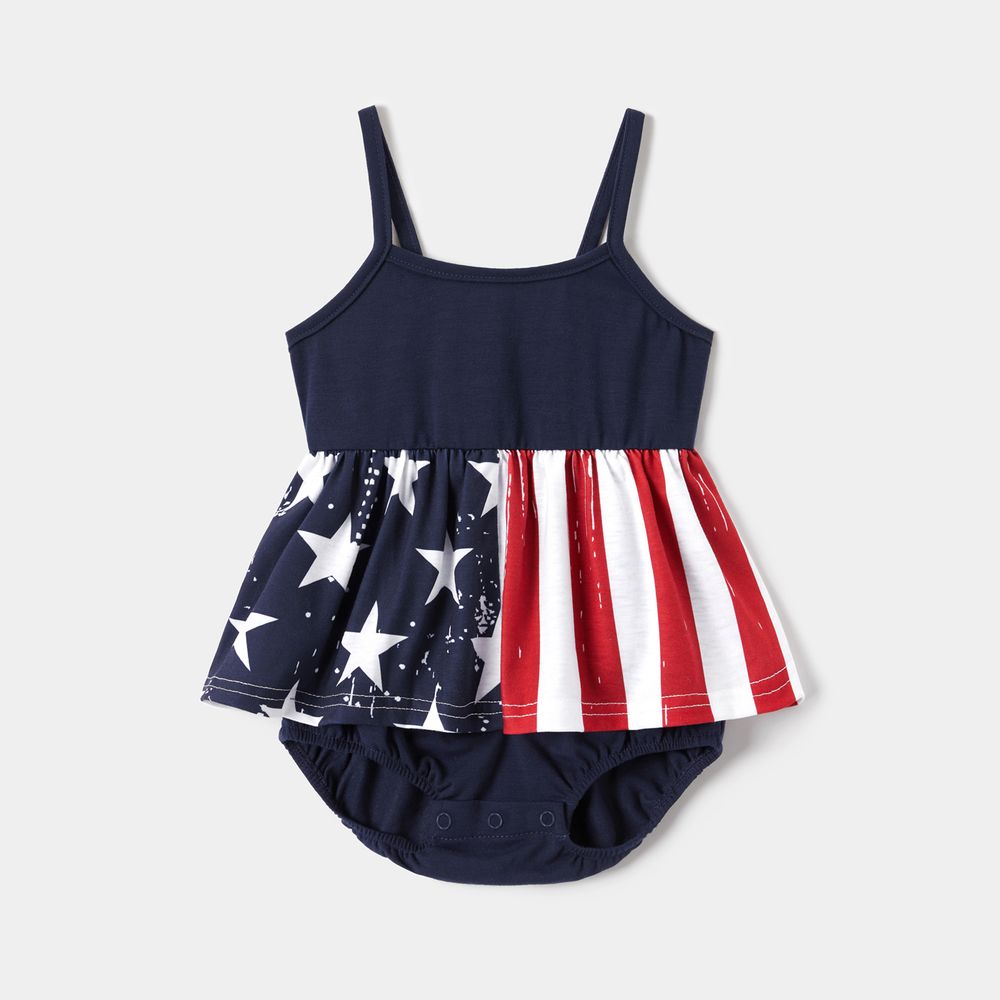 Independence Day Family Matching Stars & Striped Print Spliced Cami Dresses and Short-sleeve T-shirts Sets ColorBlock big image 6