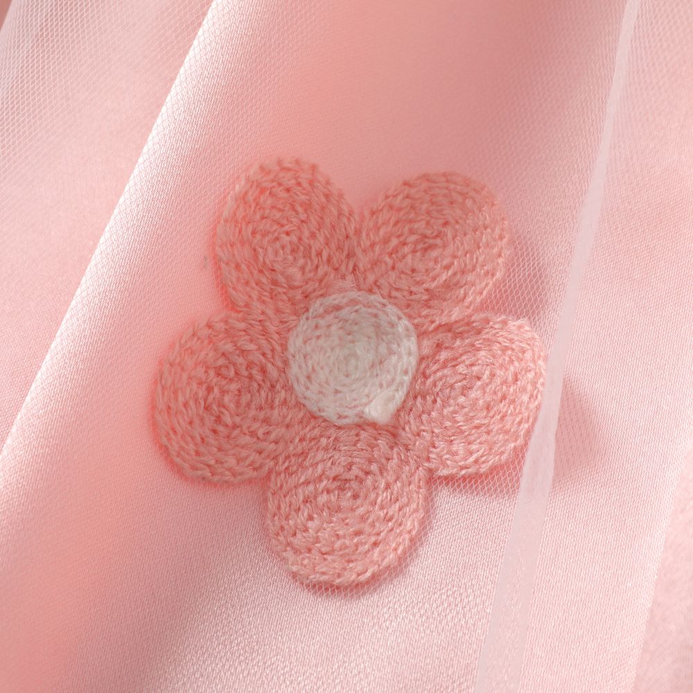 Kid Girl Floral Embroidered Short-sleeve Belted Mesh Dress Pink big image 7