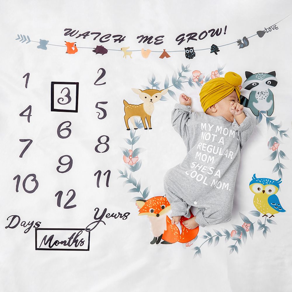 12 Monthly Cute Cartoon Animal Print Baby Milestone Photography Newborn Soft Baby Photography Props Background Blanket photo Multi-color big image 5