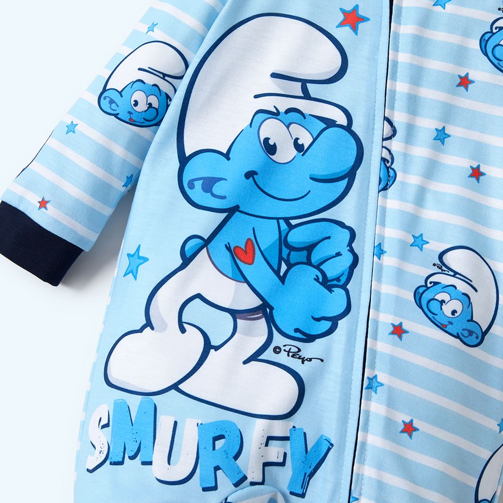 Smurfs Baby Boy Allover Print Striped Zipper Long-sleeve Jumpsuit Color block big image 3