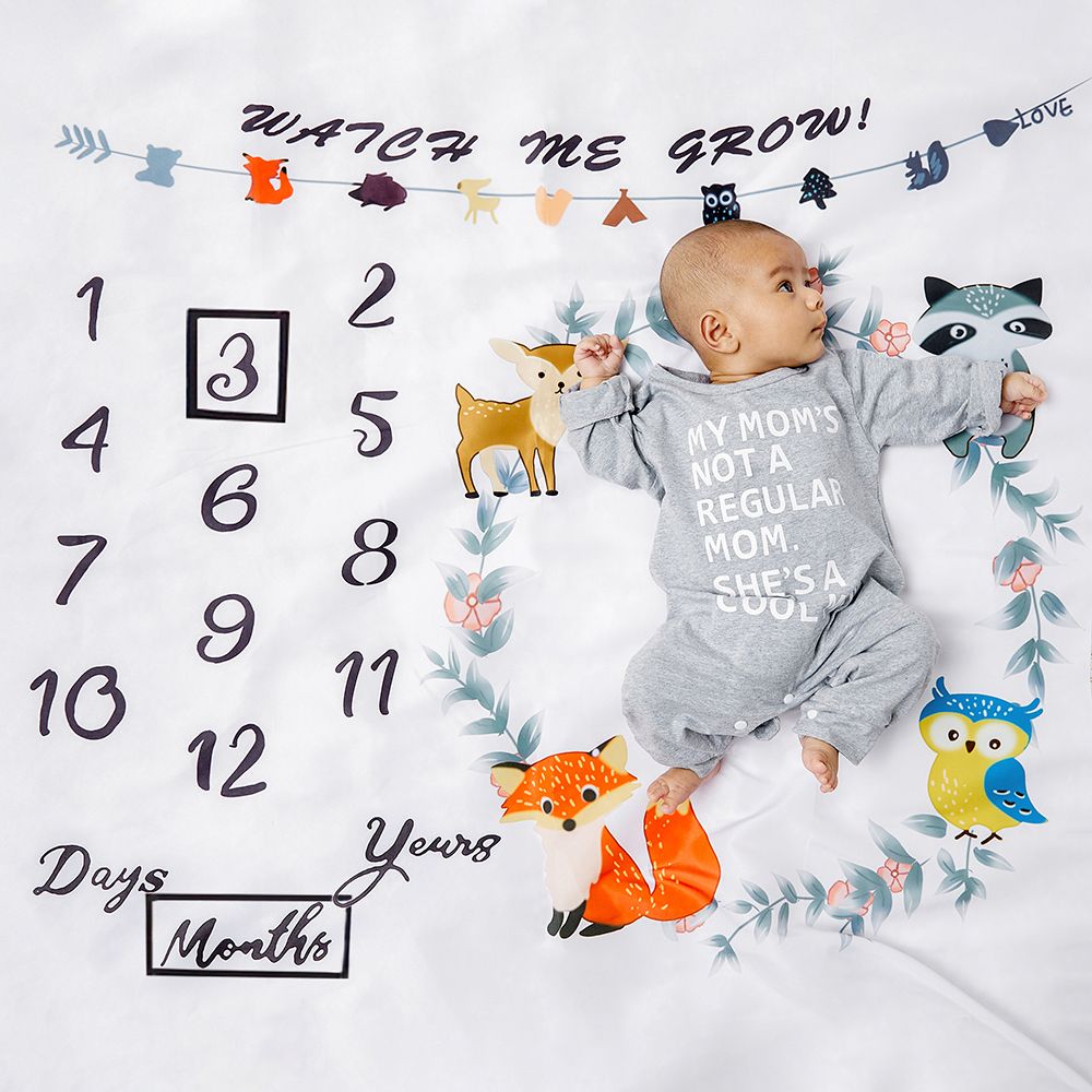 12 Monthly Cute Cartoon Animal Print Baby Milestone Photography Newborn Soft Baby Photography Props Background Blanket photo Multi-color big image 7