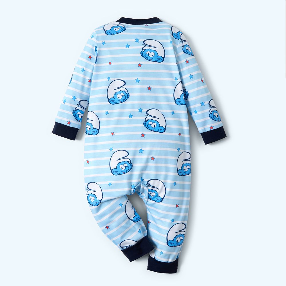 Smurfs Baby Boy Allover Print Striped Zipper Long-sleeve Jumpsuit Color block big image 2
