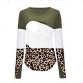 Maternity Round collar Leopard Color block Long-sleeve Nursing Tee Brown image 1
