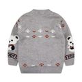 Letter and Bear Print Long-sleeve Knitwear Sweater Light Grey