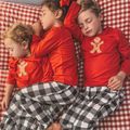 Family Matching Lovely Gingerbread Man Print Plaid Christmas Pajamas Sets (Flame Resistant) Red image 3