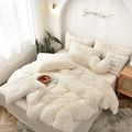 4-PCS Thicken Flannelette Cover Set Pinch Pleat Brief Bedding Sets Comfort Cover Pillow cases Creamy White image 2