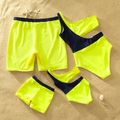 Yellow and Black Color Block Series Family Matching Swimsuits( One Shoulder One Piece Swimsuits for Mom and Me ; Swim Swim Trunks for Dad and Boy) Yellow