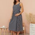 Trendy Striped Sleeveless Maternity Dress Navy