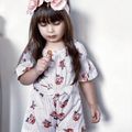 Toddler Girls Striped Floral Print Bow Romper Pink image 2
