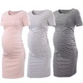 Casual Striped Short-sleeve Maternity Dress Pink