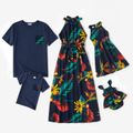 Floral Print Family Matching Sets(Halter Dresses for Mom and Girl; Short Sleeve T-shirts for Dad and Boy) Multi-color