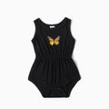 Butterfly Print Cotton Sling Black Tight Dresses for Mommy and Me Black