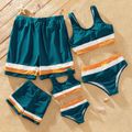 Color Block Splice Print Family Matching Swimsuits(2-piece Tank Swimsuits for Mom and Girl ; Swim Trunks for Dad and Boy Dark Green