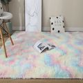 Rainbow Colors Long Hair Tie Dyeing Carpet Bay Window Bedside Mat Soft Area Rugs Shaggy Blanket Gradient Color Living Room Rug Multi-color image 1