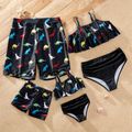 Dinosaur Animal Print Family Matching Swimsuits（2-piece Sling Swimsuits for Mom and Girl ; Swim Trunks for Dad and Boy） Black