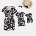 Little Daisy Print Skinny Mini Dresses for Mommy and Me Black