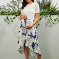 Maternity casual Print Round collar A Short-sleeve Dress White image 1
