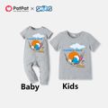 Smurfs  'Chilling' Print Cotton Tee and Jumpsuit for Siblings Grey