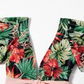 Floral Print Family Matching Swimsuits(One-piece Front Tie Ruffle Sleeve Swimsuits for Mom and Girl ; Swim Trunks for Dad and Boy) Color block