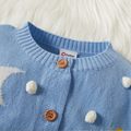 Baby Girl Christmas Tree Santa Moon Stars Embroidery Pompon Decor Cardigan Sweater Light Blue