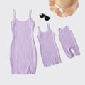 100% Cotton Solid Tight Sling Mini Dresses with Split Light Purple