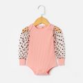 Polka Dot Mesh Sleeve Fitted Matching Pink Mini Dresses Pink