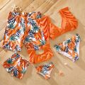 Leaf Print Family Matching Swimsuits（2-piece Ruffle-sleeve Swimsuits for Mom and Girl ; Swim Trunks for Dad and Boy） Orange