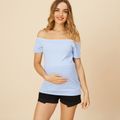Maternity Street style Stripes Print Boat neck Short Sleeve T-shirt Light Blue