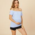 Maternity Street style Stripes Print Boat neck Short Sleeve T-shirt Light Blue