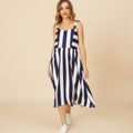Maternity casual Stripes Print Cami Tank Sleeveless Dress Dark Blue
