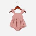 100% Cotton Solid Pink Front Buttons Midi Dresses for Mommy and Me Pink