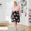Floral Print Flutter-sleeve Matching Midi Tank Plus Size Dresses Pink