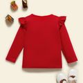 Toddler Girl Letter Print Ruffled Red Cotton Long-sleeve Tee Red