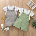 2pcs Stripe Print Pocket Decor Short-sleeve Baby Set Dark Grey image 4